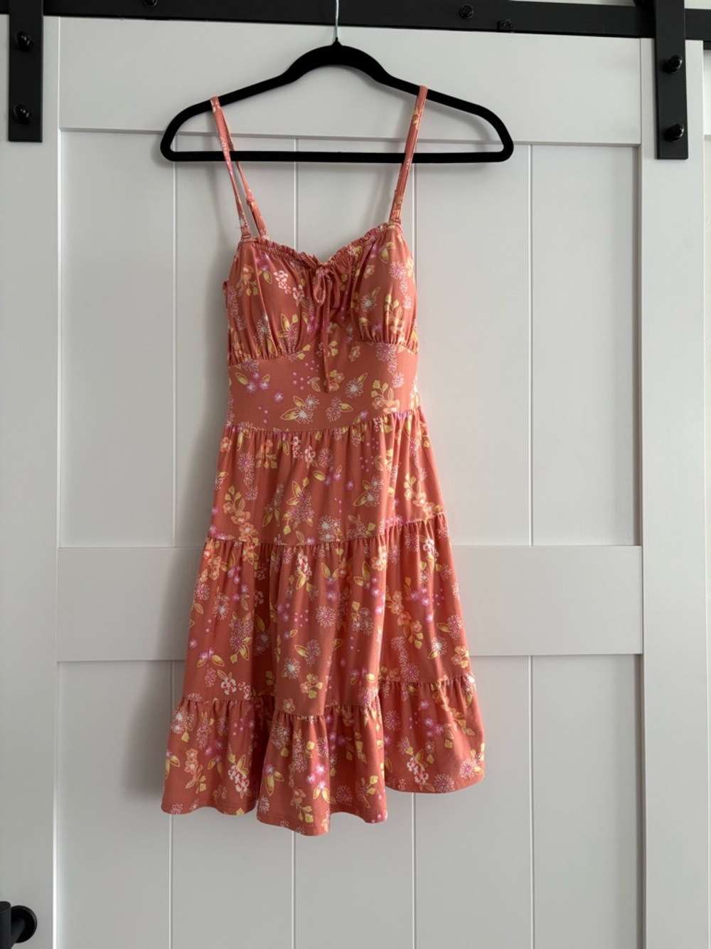 No Boundaries Coral Floral Tie-Front Tiered Mini Dress